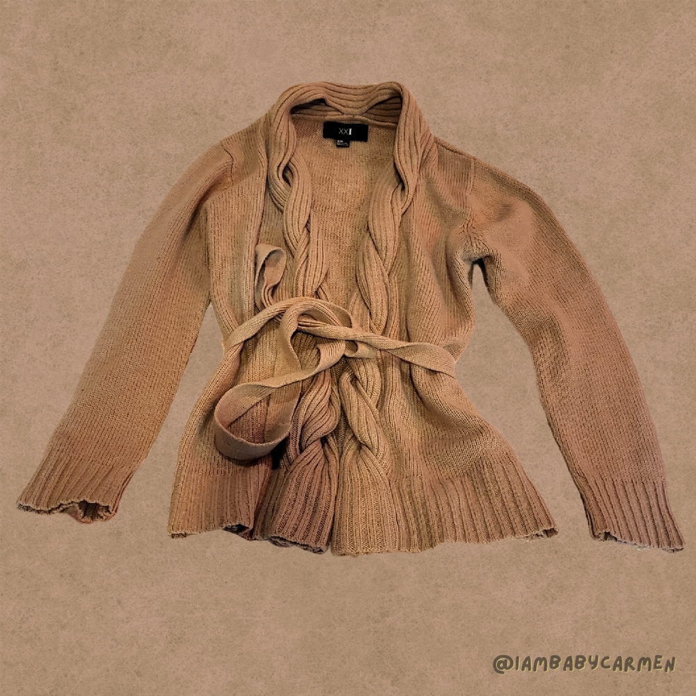F21 - Beige Woven Wrap Cardigan with Belt